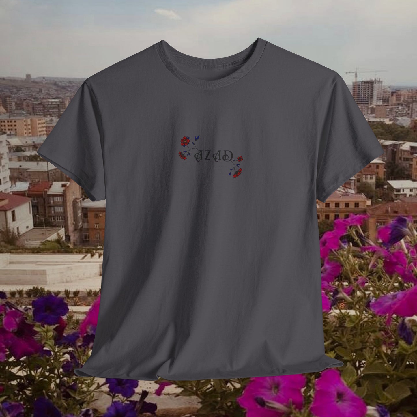 Azad Floral Design Unisex Heavy Cotton Tee, Front Design Only