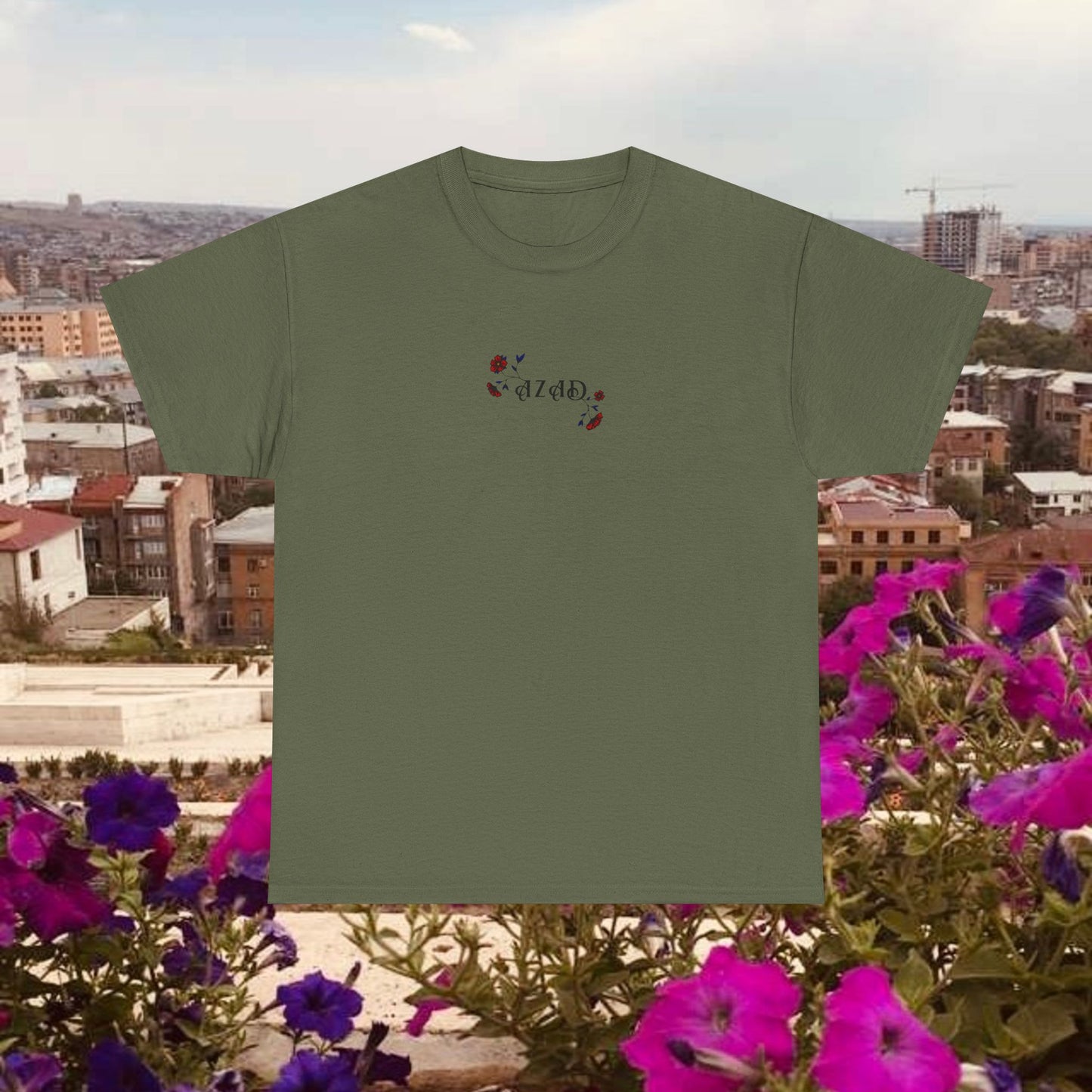 Azad Floral Design Unisex Heavy Cotton Tee, Front Design Only