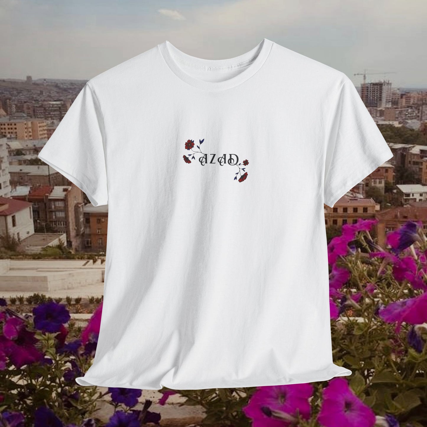 Azad Floral Design Unisex Heavy Cotton Tee, Front Design Only