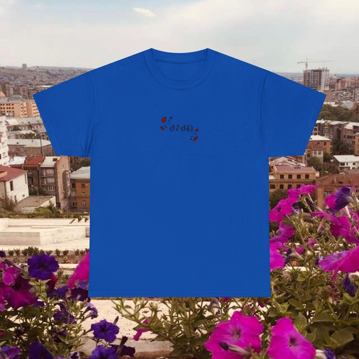 Azad Floral Design Unisex Heavy Cotton Tee, Front Design Only