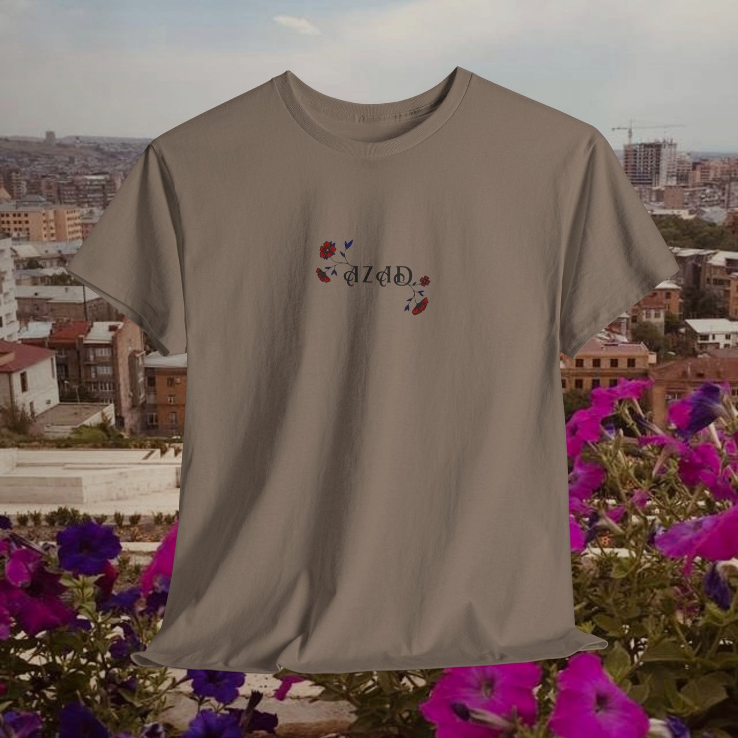 Azad Floral Design Unisex Heavy Cotton Tee, Front Design Only