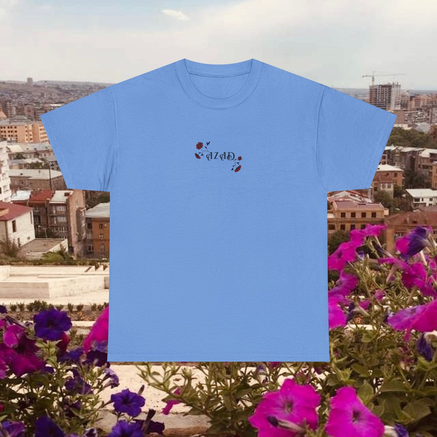 Azad Floral Design Unisex Heavy Cotton Tee, Front Design Only