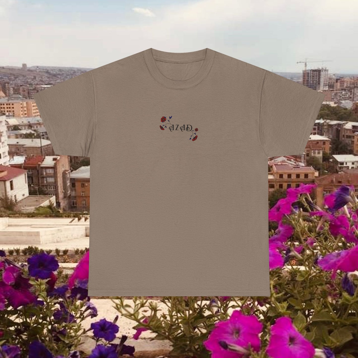 Azad Floral Design Unisex Heavy Cotton Tee, Front Design Only