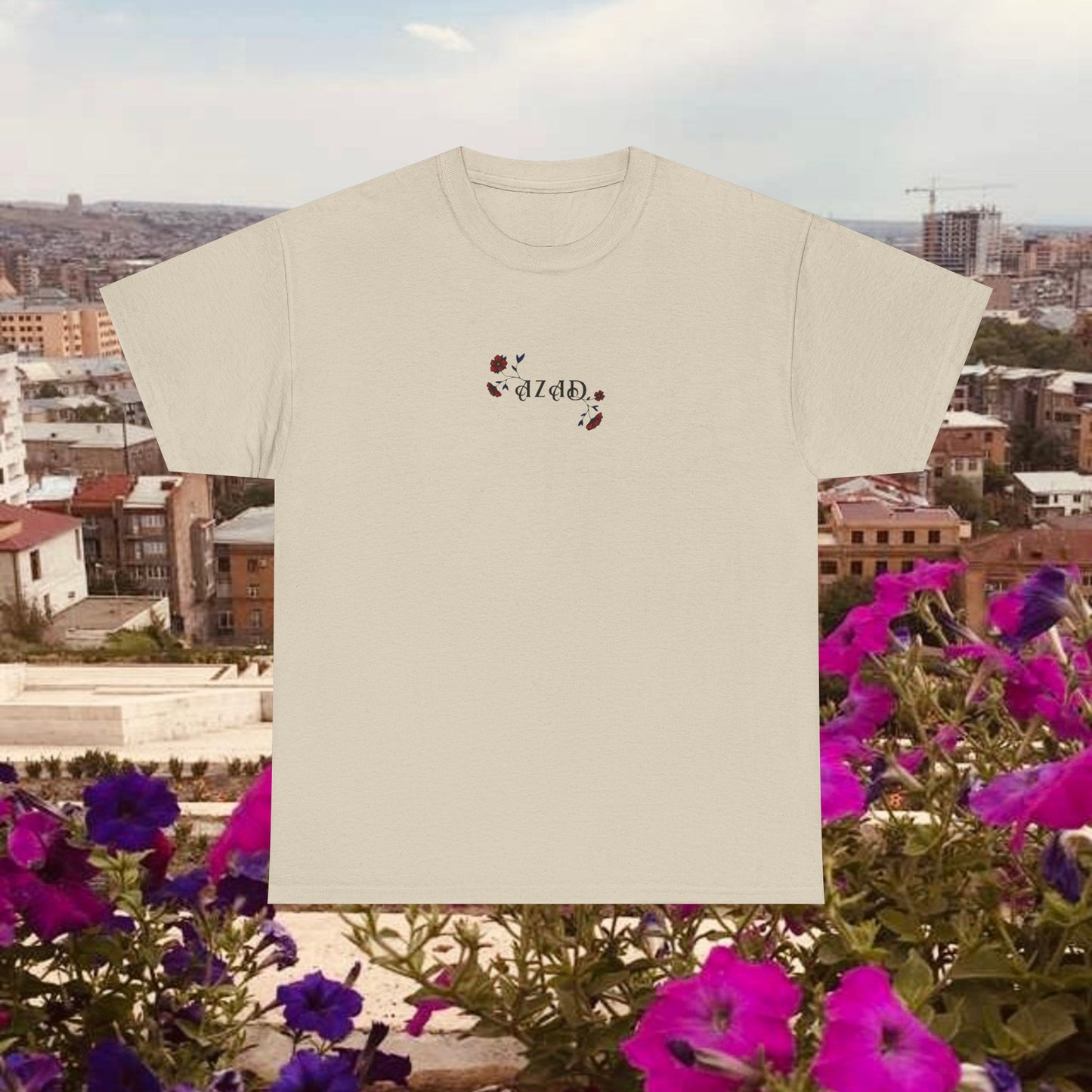 Azad Floral Design Unisex Heavy Cotton Tee, Front Design Only