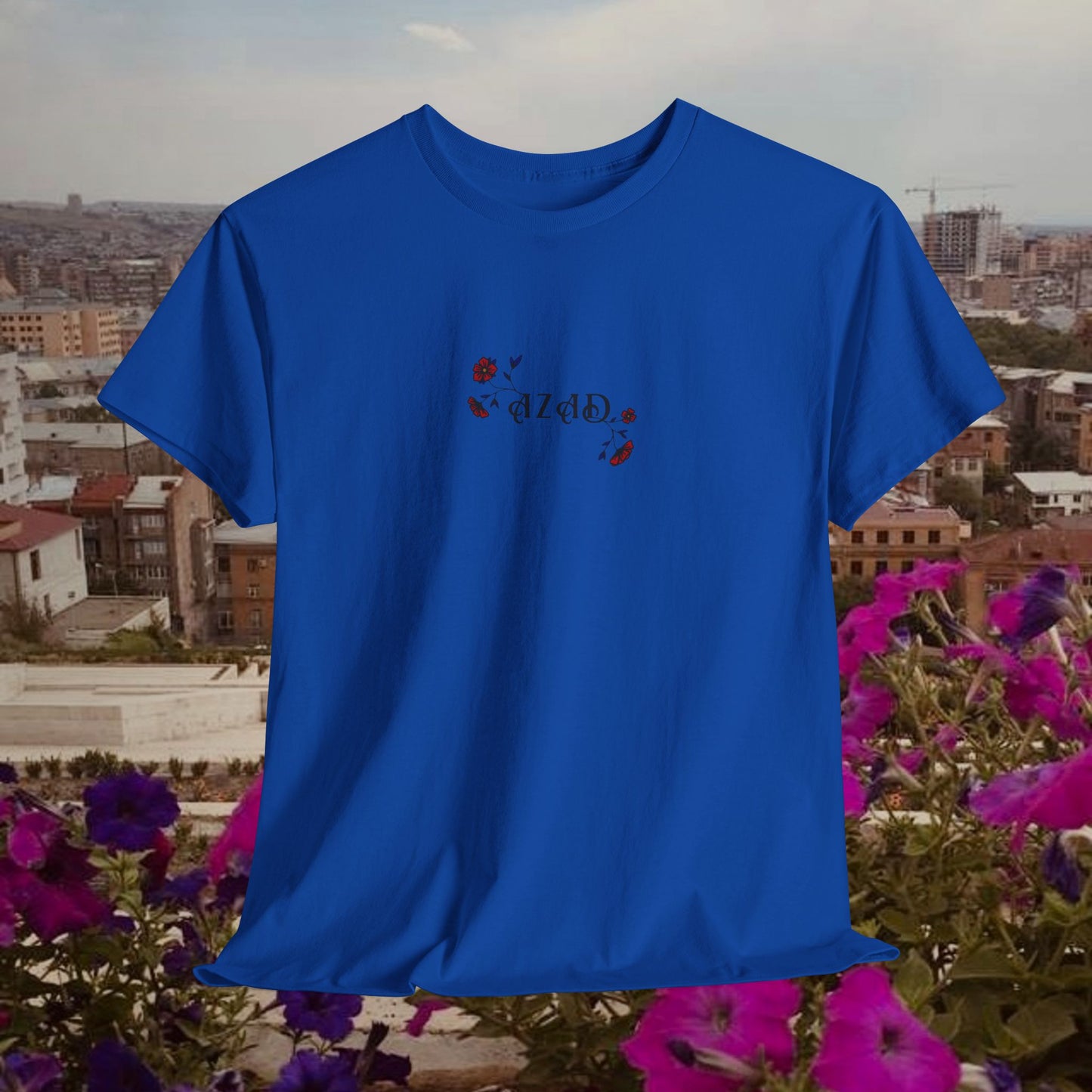 Azad Floral Design Unisex Heavy Cotton Tee, Front Design Only