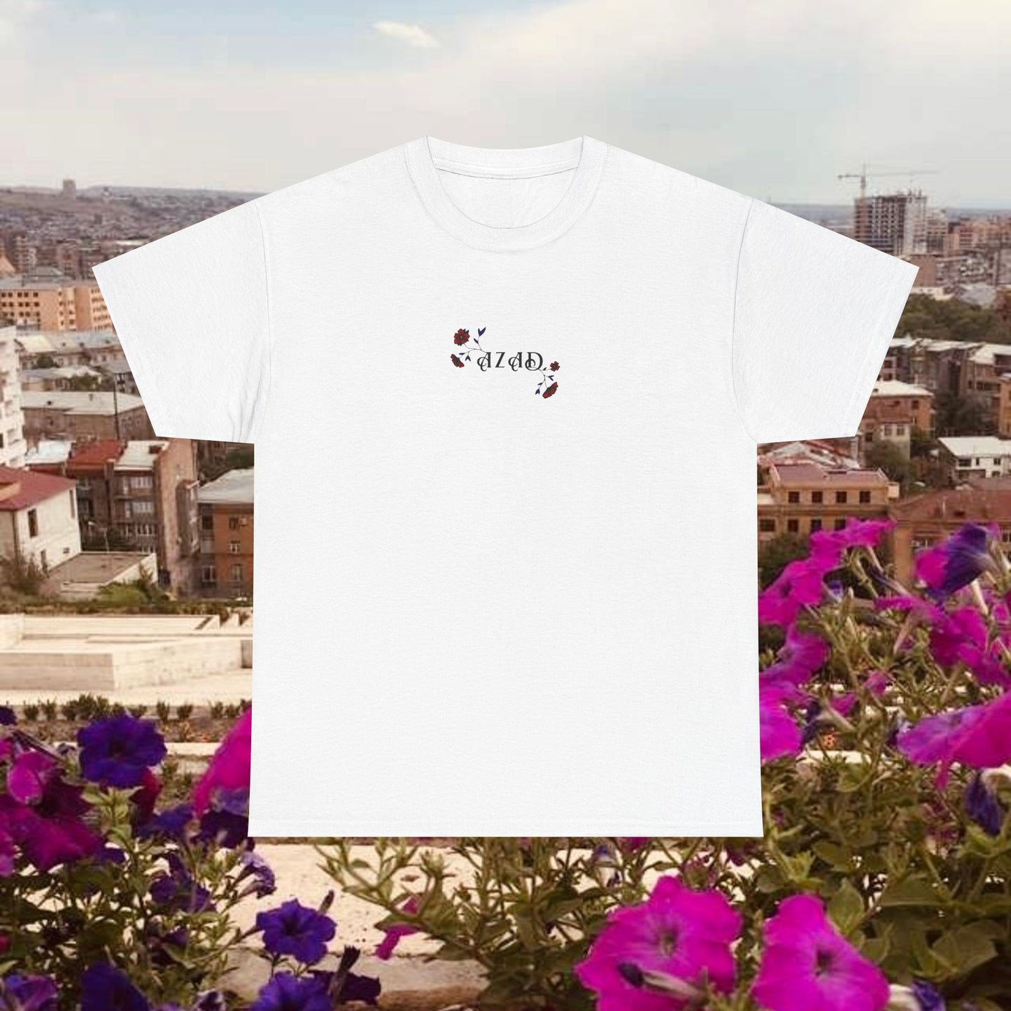 Azad Floral Design Unisex Heavy Cotton Tee, Front Design Only