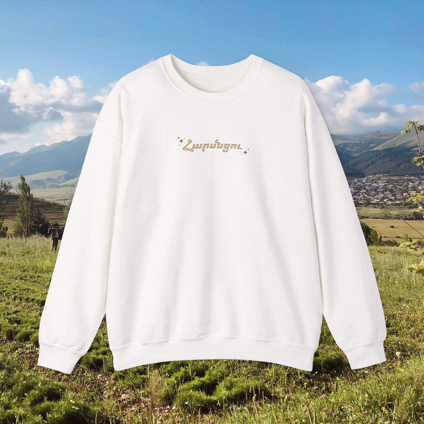 "Harsntsou" Armenian Bride Design Crewneck Sweater, Sweatshirt with Armenian Writing (Western)