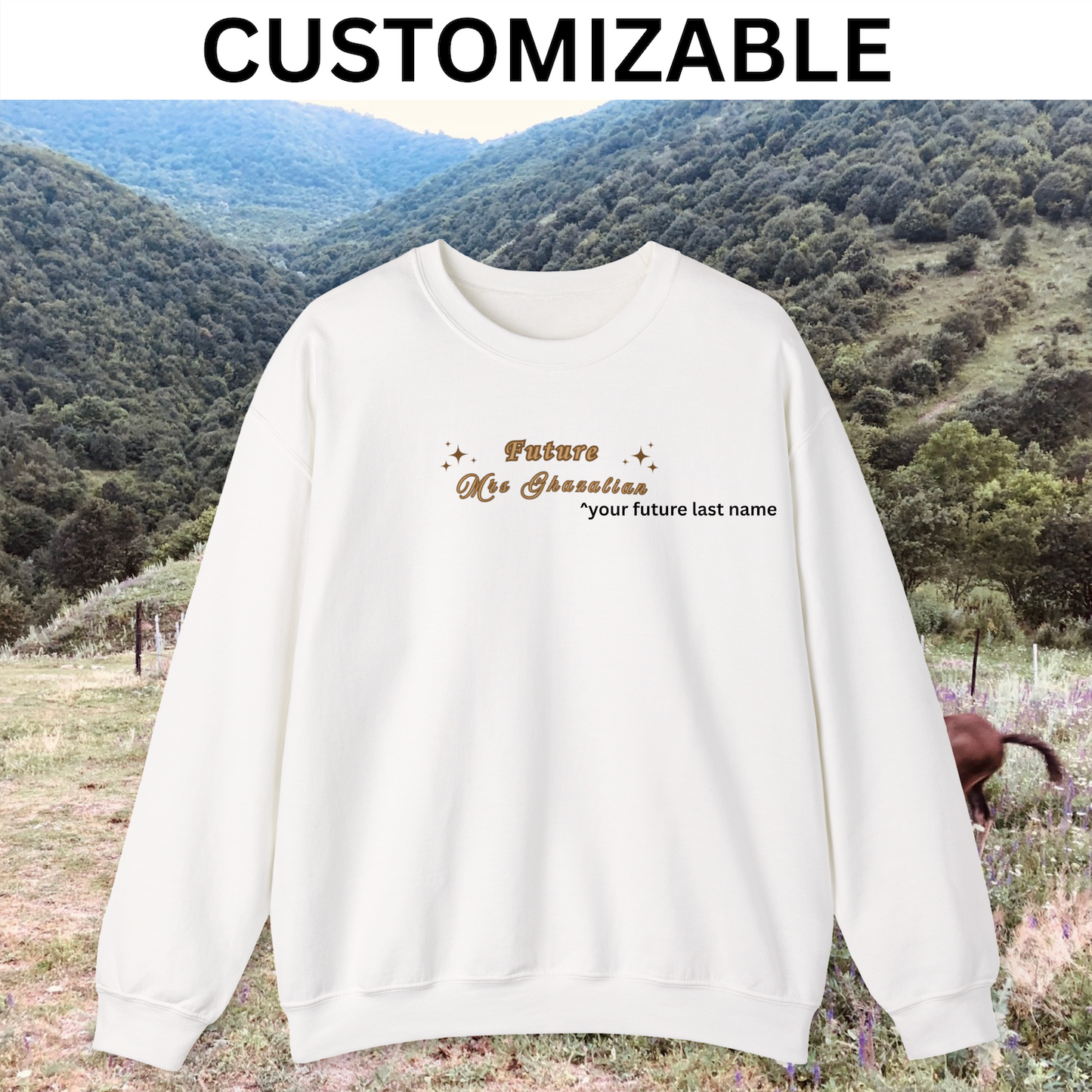 CUSTOMIZABLE "The Bride" Armenian Bride Design Crewneck Sweater, Sweatshirt with English Writing