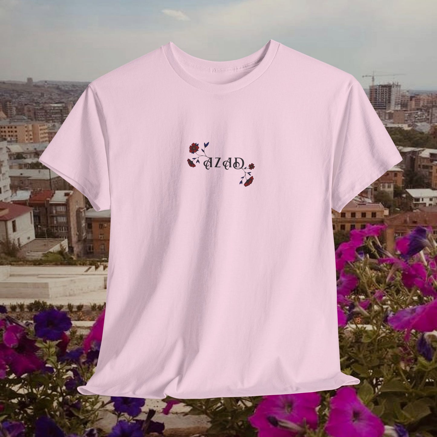Azad Floral Design Unisex Heavy Cotton Tee, Front Design Only