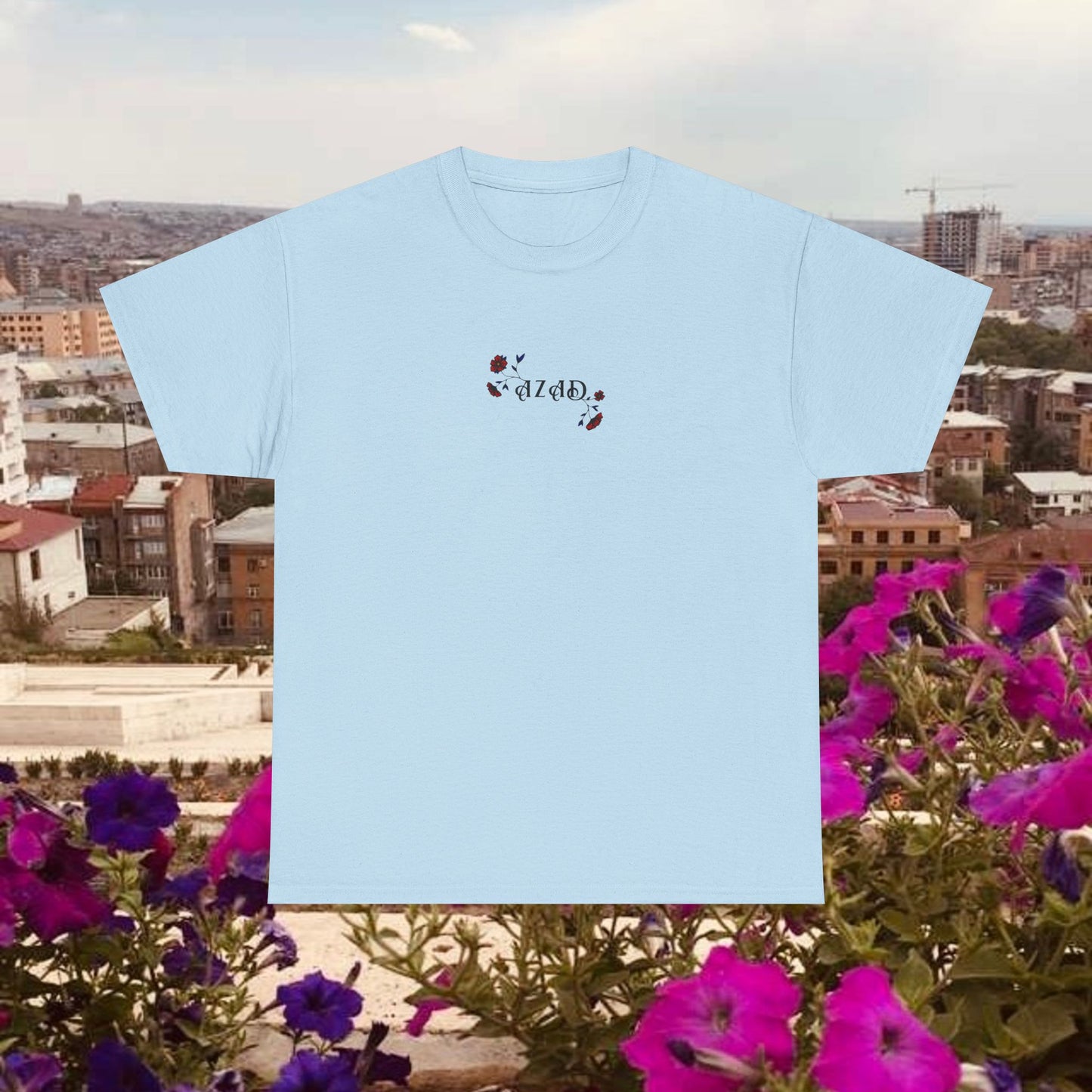 Azad Floral Design Unisex Heavy Cotton Tee, Front Design Only