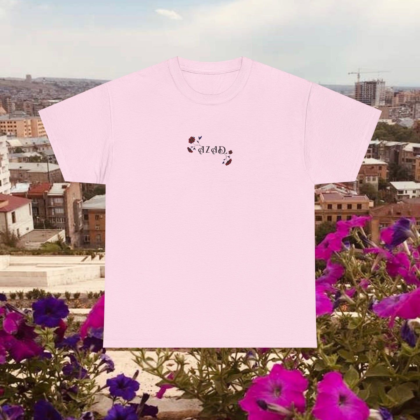 Azad Floral Design Unisex Heavy Cotton Tee, Front Design Only