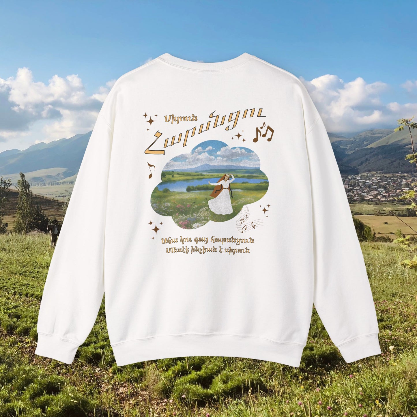 "Harsntsou" Armenian Bride Design Crewneck Sweater, Sweatshirt with Armenian Writing (Western)