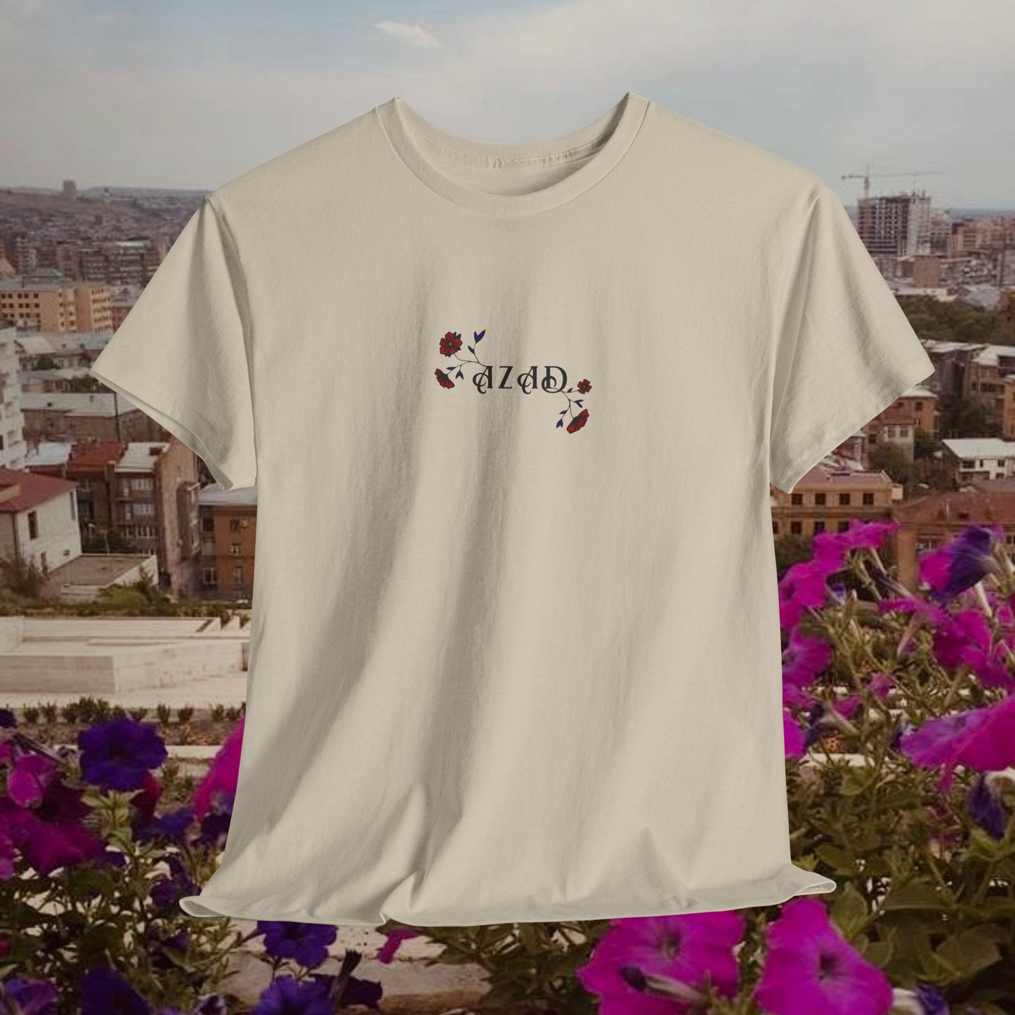 Azad Floral Design Unisex Heavy Cotton Tee, Front Design Only