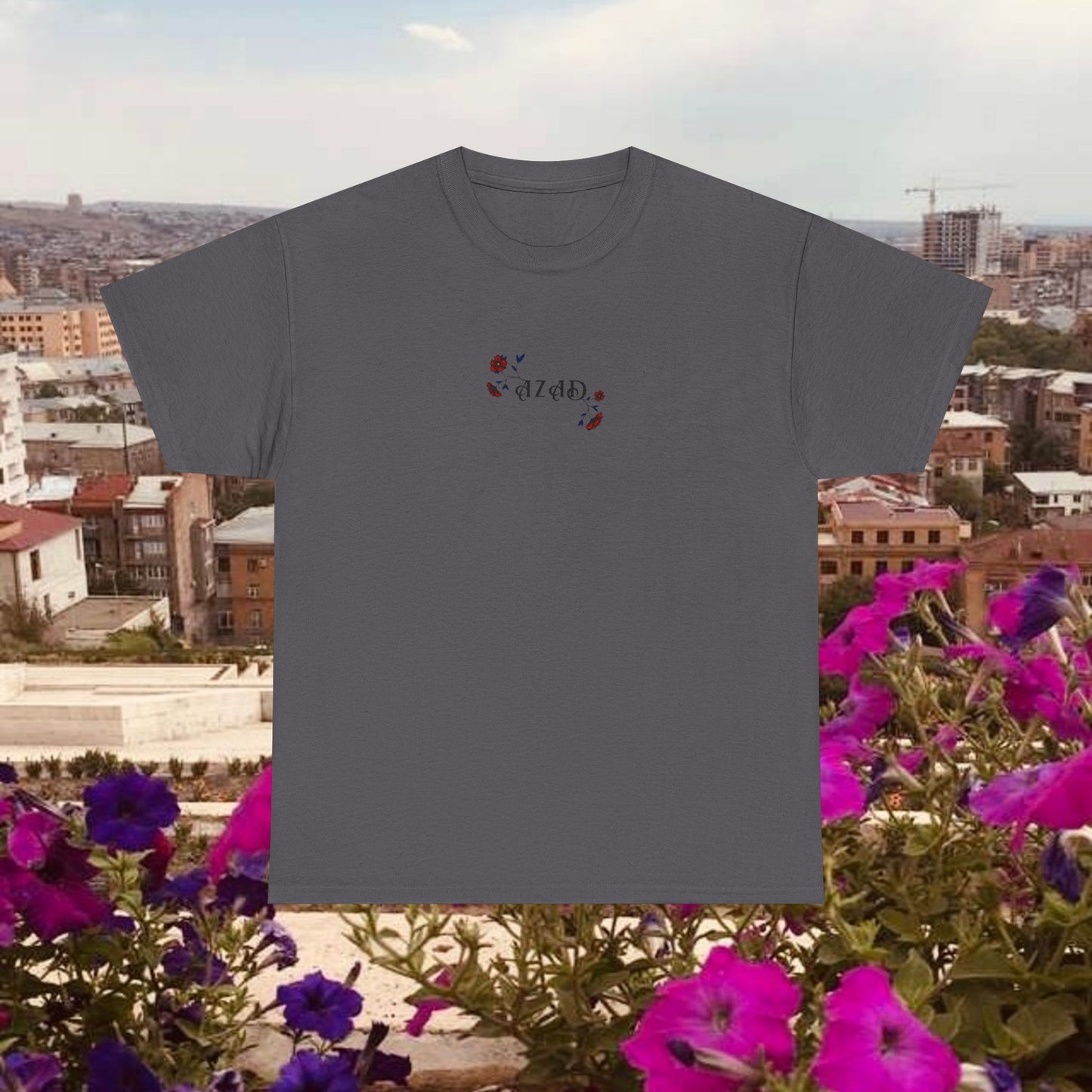 Azad Floral Design Unisex Heavy Cotton Tee, Front Design Only